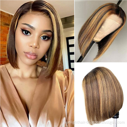 Brown Color Wig Straight Lace Front Human Hair Wigs 13X4 color BOB  150, 13x4 Sunlight Peruvian Ombre Highlights Lace Front Wigs